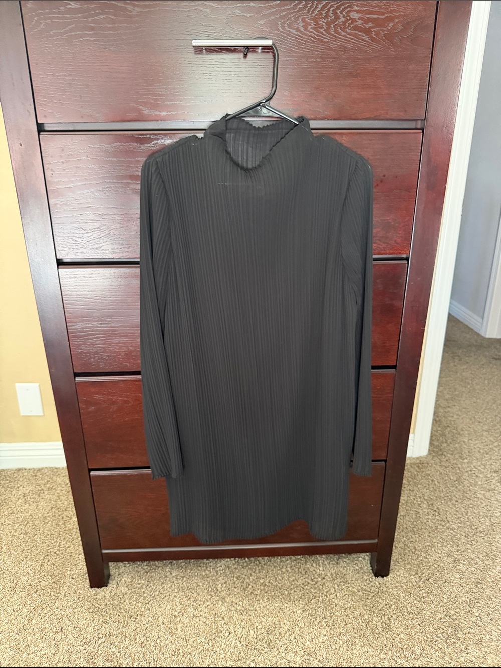 Banana Republic Navy Pleated Long-Sleeve Shift Dress